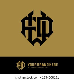 Anfangsbuchstaben F, W, D, FWD, FDW, WDF, WFD, DFW oder DWF, überlappend, interlock, Monogramm-Logo, schwarze Farbe auf goldenem Hintergrund