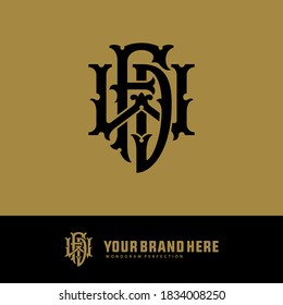 Letra inicial F, W, D, FWD, FDW, WDF, WFD, DFW o DWF solapadas, entrelazadas, logotipo de monograma, color negro sobre fondo dorado
