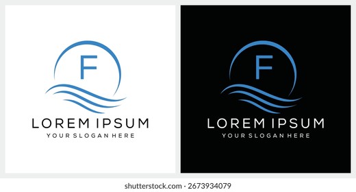 initial letter F wave ocean sea water logo design vector template