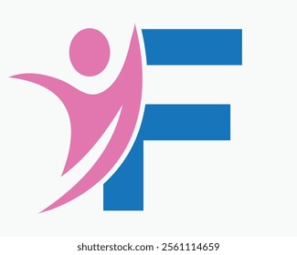 Initial Letter F Wellness Logo Concept With Human Symbol For Healthcare Sign Vector Template