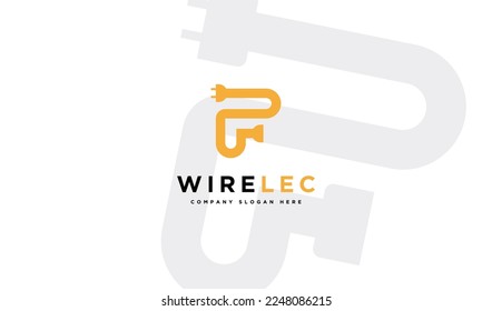 Anfangsbuchstabe für elektrische Logos mit Draht. Rund umrissener Outline-Stil einzeln auf weißem Hintergrund. Flaches Vectorlogo-Design-Vorlagenelement.
