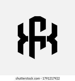 Initial letter F, X, FX or XF overlapping, interlock, monogram logo, black color on white background