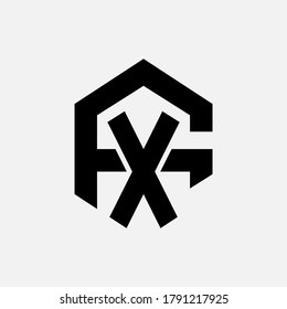 Initial letter F, X, FX or XF overlapping, interlock, monogram logo, black color on white background