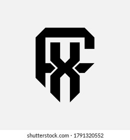Letra inicial F, X, FX o XF que se solapan, enclavan, logotipo de monograma, color negro sobre fondo blanco