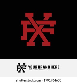 Letra inicial F, X, FX o XF que se solapan, enclavan, logotipo de monograma, color rojo sobre fondo negro