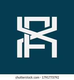 Initial letter F, X, FX or XF overlapping, interlock, monogram logo, white color on blue tosca background
