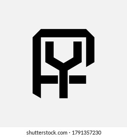 Initial letter F, Y, FY or YF overlapping, interlock, monogram logo, black color on white background