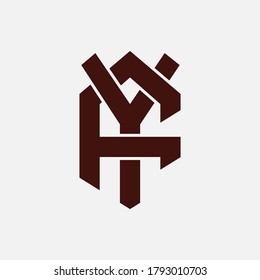 Letra inicial F, Y, FY o YF solapadas, entrelazadas, logotipo monograma, color marrón sobre fondo blanco