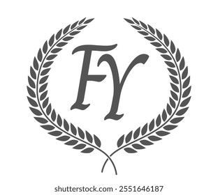 Initial letter F and Y, FY monogram logo design with laurel wreath. Luxury calligraphy font.