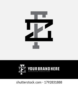 Initial letter F, Z, FZ or ZF overlapping, interlock, monogram logo, black and gray color on white background