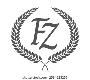 Initial letter F and Z, FZ monogram logo design with laurel wreath. Luxury calligraphy font.