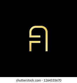 Initial letter FA AF minimalist art logo, gold color on black background.