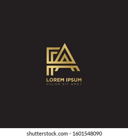 Initial Letter FA linked uppercase overlap modern gold logo vector design template. Suitable for business, consulting group company.