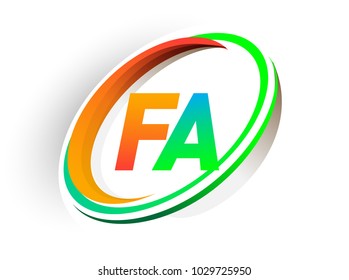initial letter FA logotype company name colored orange and green circle and swoosh design, modern logo concept. vector logo for business and company identity.