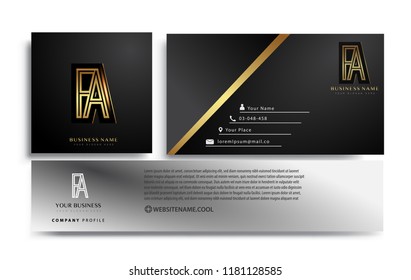 initial letter FA logotype company name colored gold elegant design. Vector sets for business identity on black background.