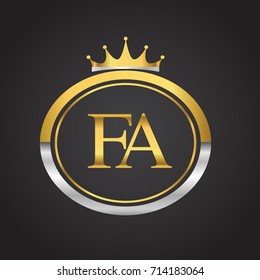 initial letter FA logotype company name with oval shape and crown, gold and silver color. vector logo for business and company identity.