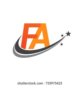 initial letter FA logotype company name colored orange and grey swoosh star design. vector logo for business and company identity.