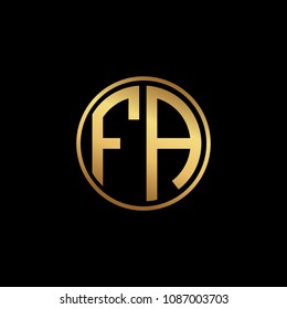 Initial letter FA, minimalist art monogram circle shape logo, gold color on black background