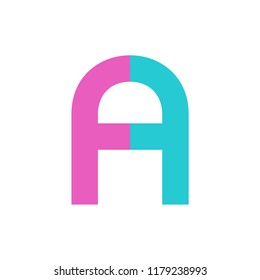 Initial letter fa minimalist art monogram shape logo, pink and turquoise color on white background.
