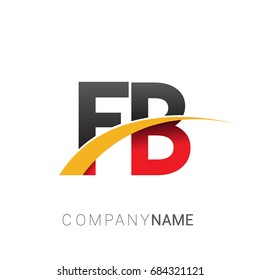 initial letter FB logotype company name colored red, black and yellow swoosh design. isolated on white background
