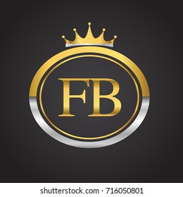 initial letter FB logotype company name with oval shape and crown, gold and silver color. vector logo for business and company identity.