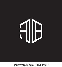 Initial letter FB, minimalist line art monogram hexagon shape logo, white color on black background