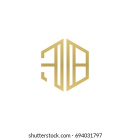 Initial letter FB, minimalist line art hexagon shape logo, gold color