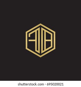 Initial letter FB, minimalist line art hexagon logo, gold color on black background