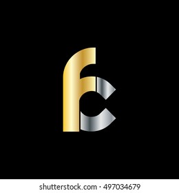 Initial Letter FC Linked Circle Lowercase Logo Gold Silver