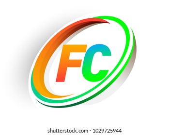 initial letter FC logotype company name colored orange and green circle and swoosh design, modern logo concept. vector logo for business and company identity.