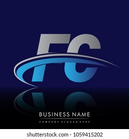 initial letter FC logotype company name colored blue and grey swoosh design. vector logo for business and company identity.