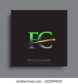 initial letter FC logotype company name colored green and gold swoosh design. vector logo for business and company