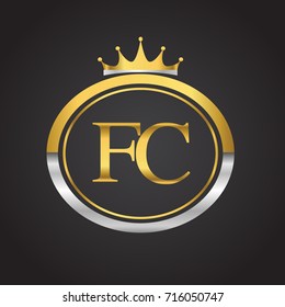 initial letter FC logotype company name with oval shape and crown, gold and silver color. vector logo for business and company identity.