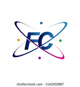 initial letter FC logotype science icon colored blue, red, green and yellow swoosh design. vector logo for business and company identity.

