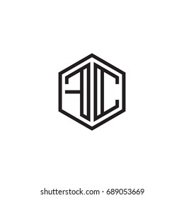 Initial letter FC, minimalist line art monogram hexagon logo, black color