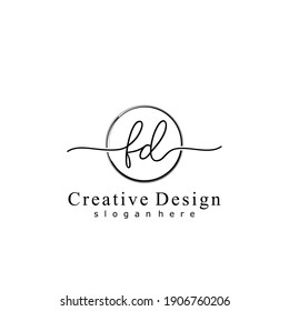Initial letter FD calligraphy handwritten logo. Handwritten alphabet in the logo template. Letters and Alphabet for your logo design.