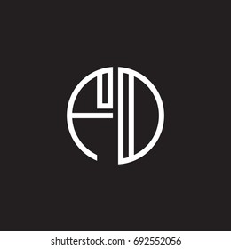 Initial letter FD, FO, minimalist line art monogram circle shape logo, white color on black background