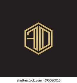 Initial letter FD, FO, minimalist line art hexagon logo, gold color on black background