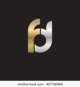 initial letter fd linked circle lowercase logo gold silver black background