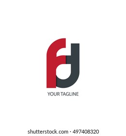 Initial Letter FD Linked Circle Lowercase Logo Red Black