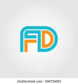 Initial Letter FD Linked Design Logo Blue Orange