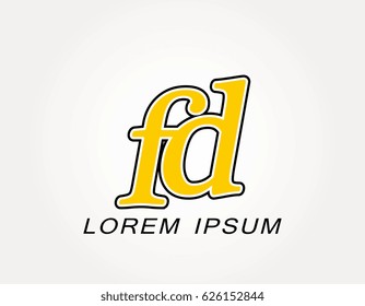 Initial letter fd logo. Monogram lowercase italic