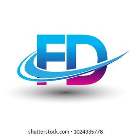 initial letter FD logotype company name colored blue and magenta swoosh design. vector logo for business and company identity.