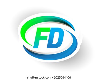 initial letter FD logotype company name colored blue and green swoosh design, modern logo concept. vector logo for business and company identity.
