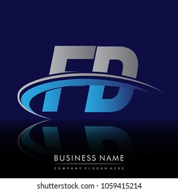 initial letter FD logotype company name colored blue and grey swoosh design. vector logo for business and company identity.