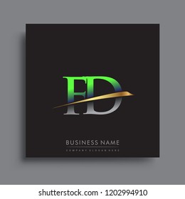 initial letter FD logotype company name colored green and gold swoosh design. vector logo for business and company