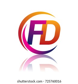 initial letter FD logotype company name orange and magenta color on circle and swoosh design. vector logo for business and company identity.