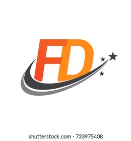 initial letter FD logotype company name colored orange and grey swoosh star design. vector logo for business and company identity.