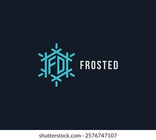 Initial letter FD with snowflakes logo. Letter F D monogram cool logo design concept. Vector illustration