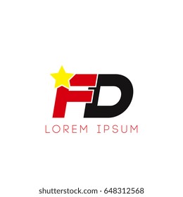 Initial letter fd yellow star logo red black